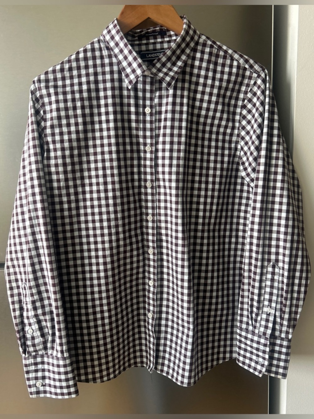 Lands End Supima Cotton Gingham Button Down Shirt Petite 14 No Iron Classic